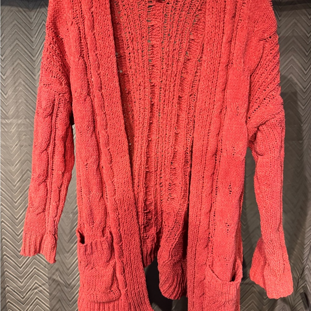 Love Tree Coral Open-Front Cable Knit Cardigan
